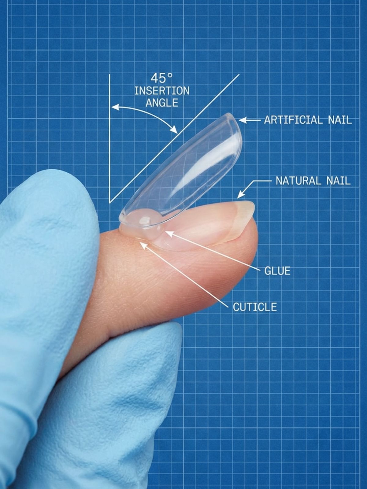 Press-On Nails for First-Time Users - Inserting the nail at a 45-degree angle ensures the adhesive spreads evenly without air bubbles.