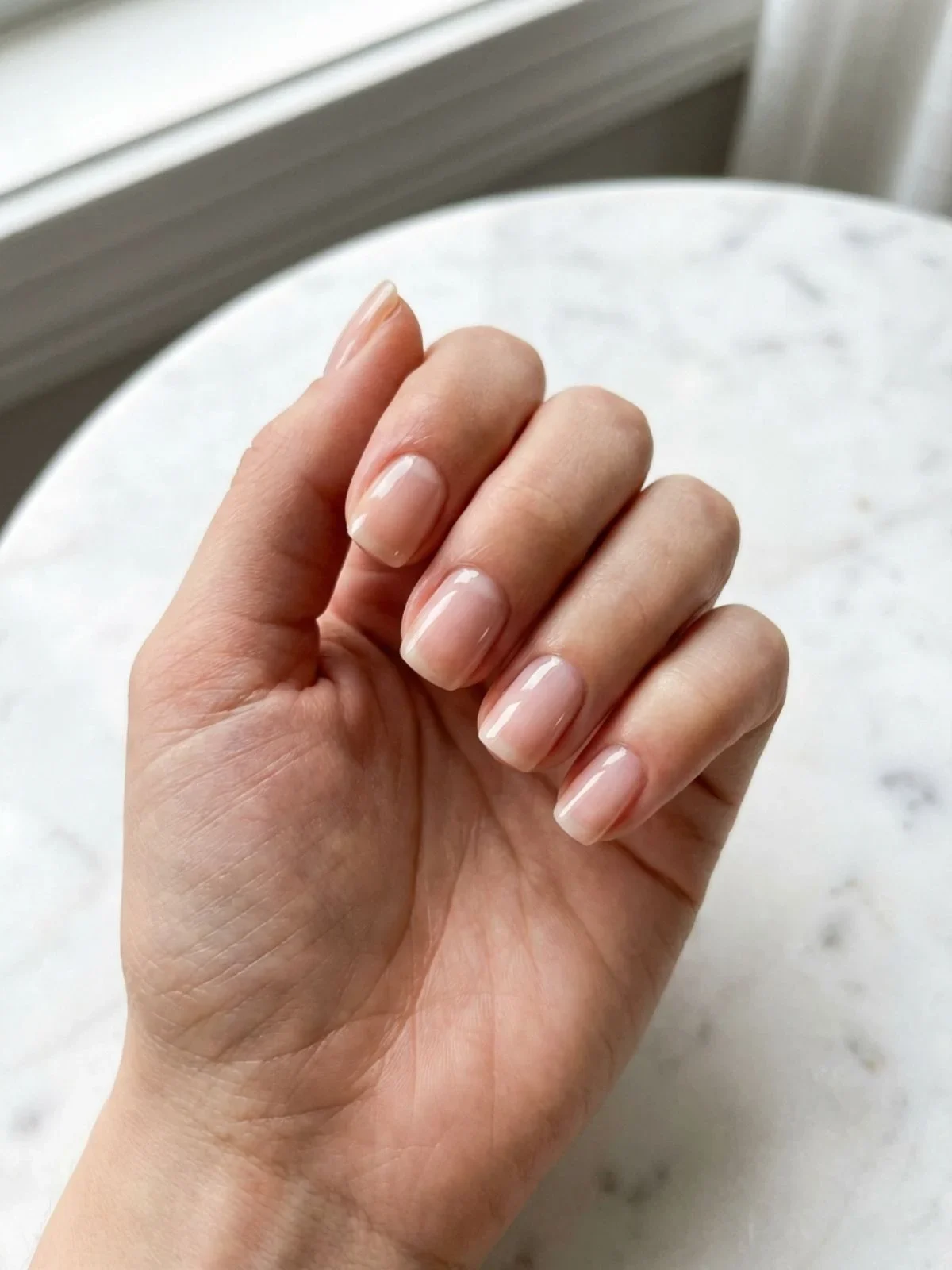 Clean Girl Nail Aesthetic Ideas - Short squoval nails showcasing a natural, glossy finish perfect for a minimal look.
