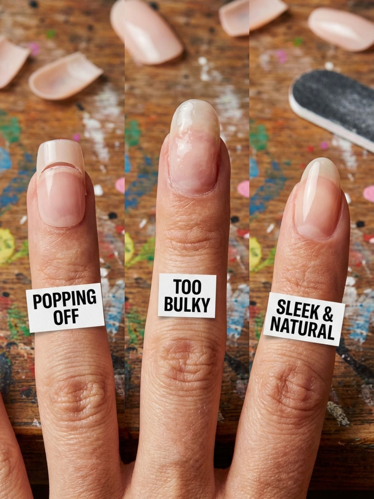 common-press-on-nail-sizing-mistakes How to Choose Press-On Nail Size - Oversized tips not only look bulky but are prone to catching on hair and lifting prematurely.