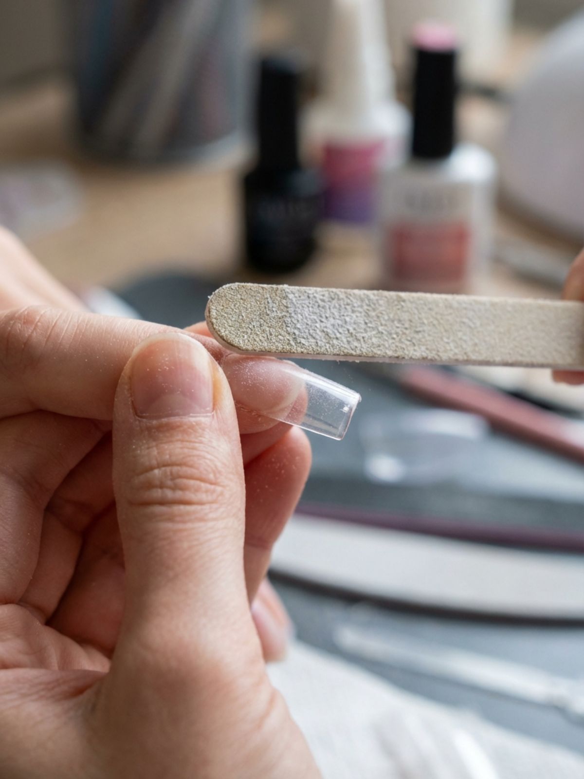 customizing-press-on-nail-shape-file How to Choose Press-On Nail Size - Gently tapering the base of the tip ensures it mirrors your unique cuticle shape.