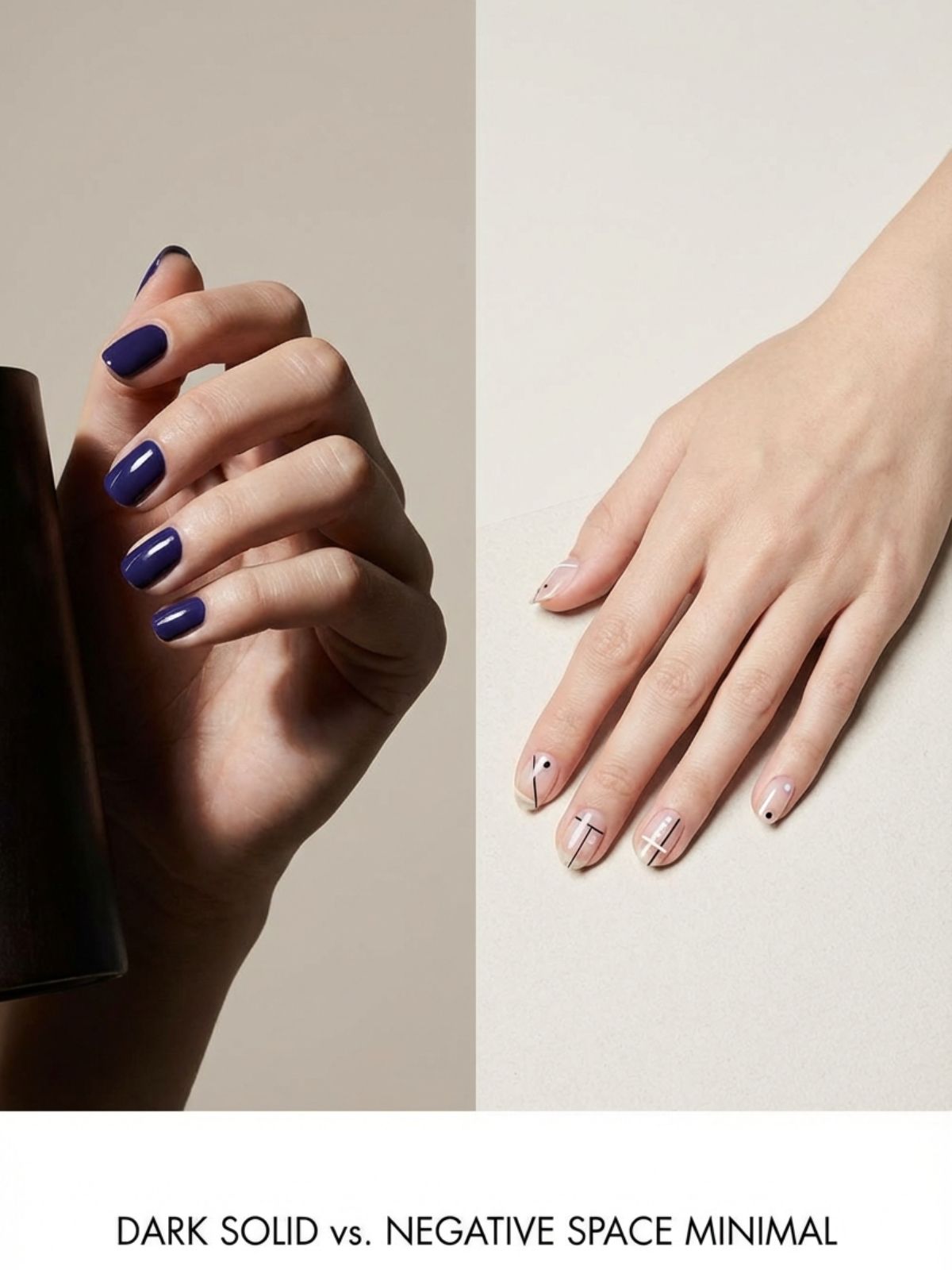 Minimal Nails for Short Fingers - Negative space designs allow you to wear darker colors while keeping a light, airy feel.
