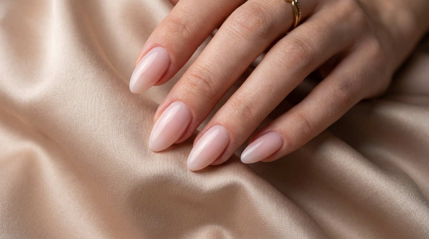 Elegant Minimal Nails for Professionals - The ultimate clean girl aesthetic: sheer milky pink nails on a perfect almond shape.