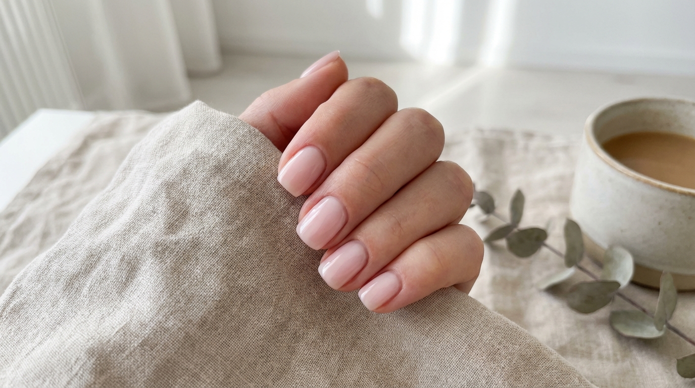 Natural Nail Designs for Work - A glossy, sheer pink manicure is the epitome of how natural nail designs work to elevate your professional style.