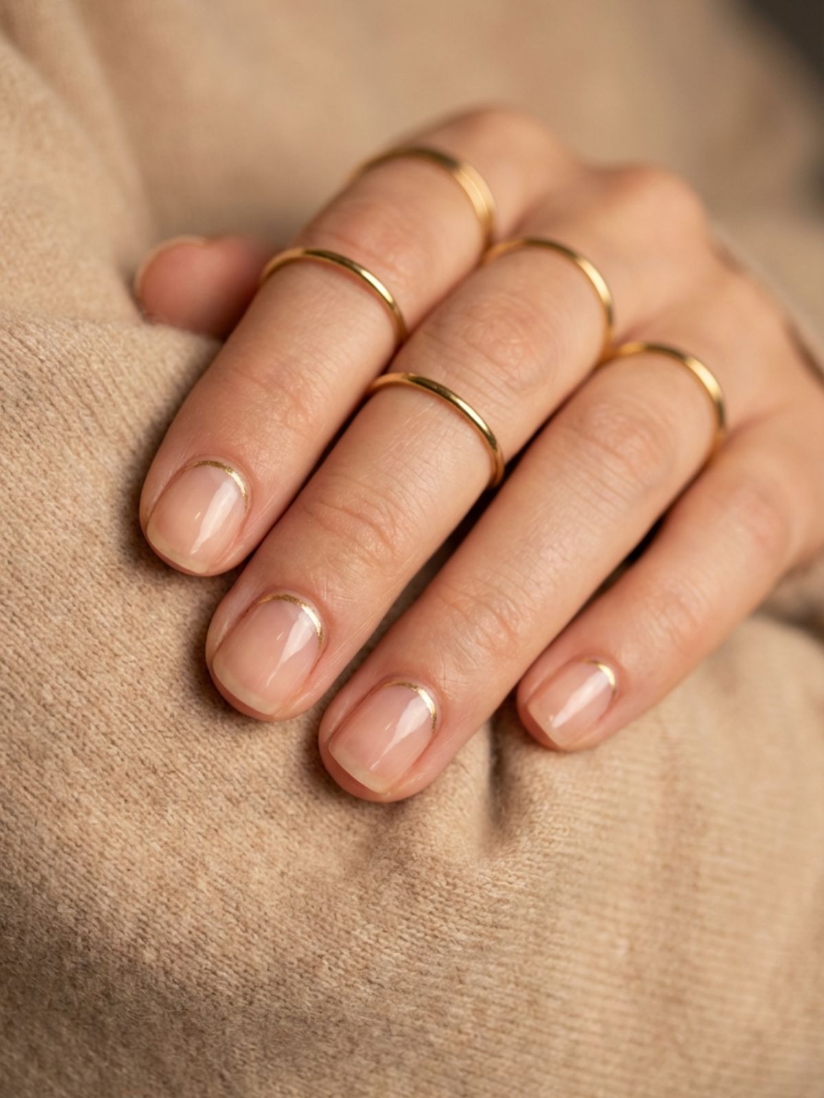 gold-cuff-cuticle-nail-art Minimal Nails Without Extensions - Add a touch of luxury to your natural nails with a delicate gold cuticle cuff.