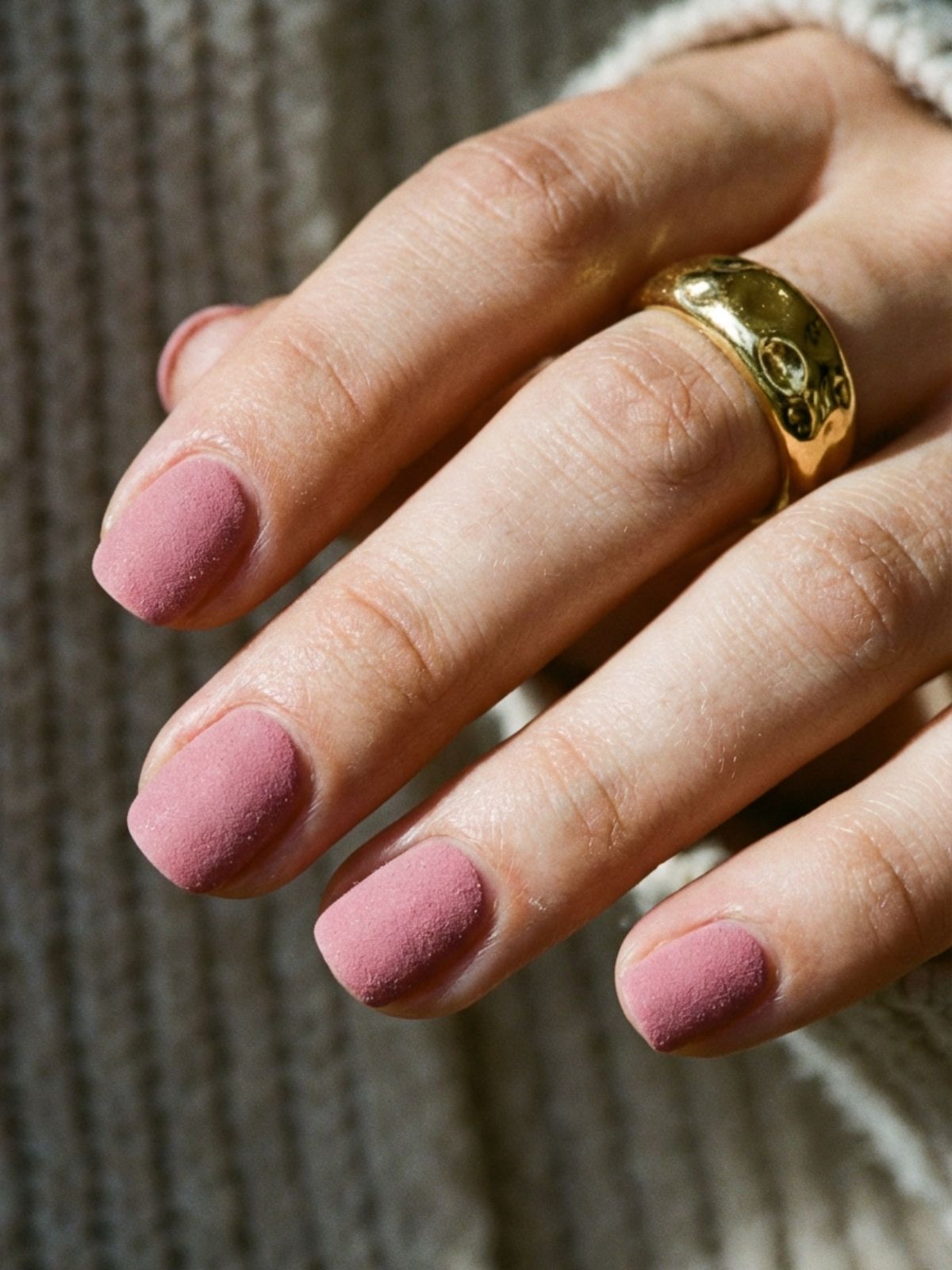 Minimal Nails That Match Any Outfit - Switching to a matte finish gives soft pink tones a luxurious, velvet-like appearance.