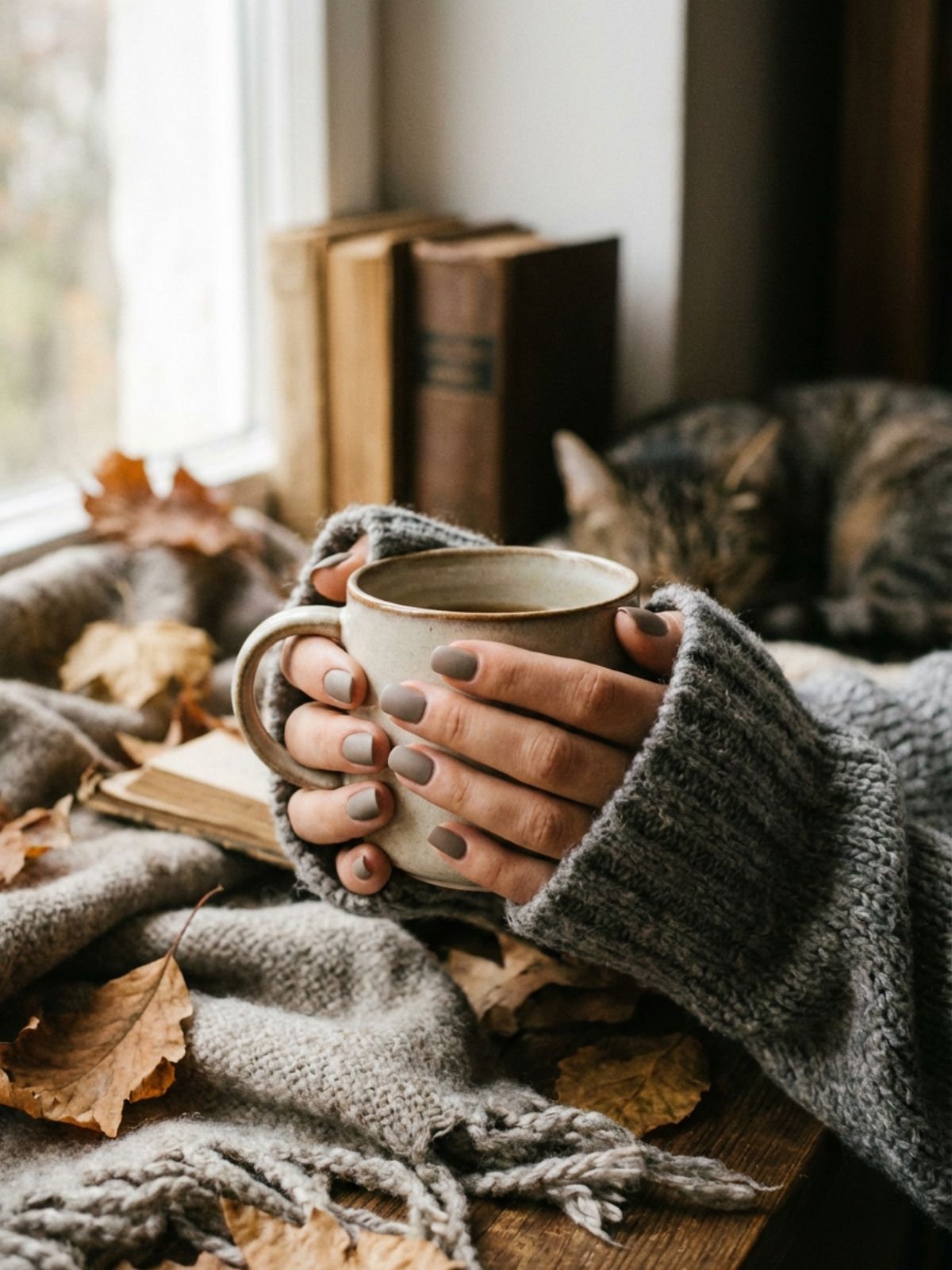 Minimal Nails for Busy Women - Matte greige nails offer a sophisticated, velvety texture that pairs with every outfit.