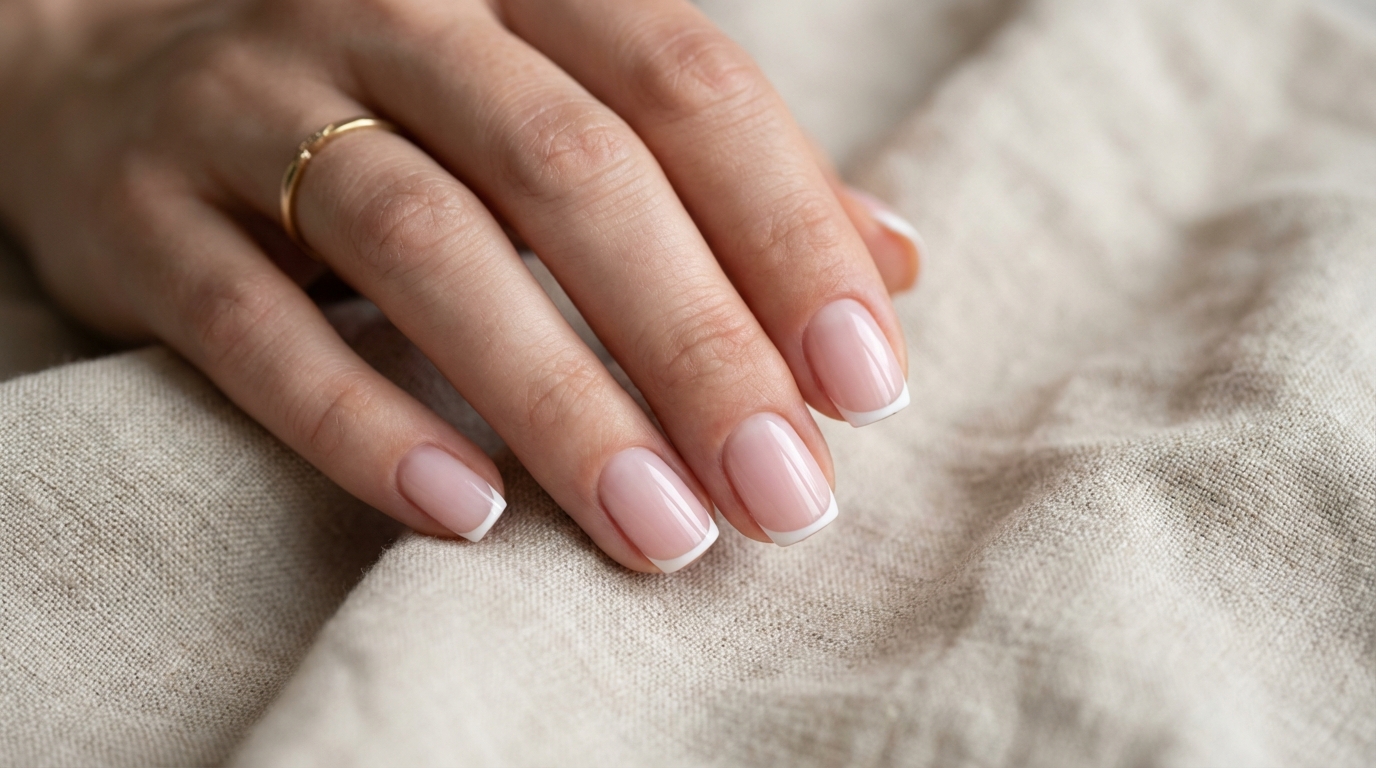Minimal French Nails for Short Nails - A stunning example of minimal french nails short with a sheer base and micro tips.