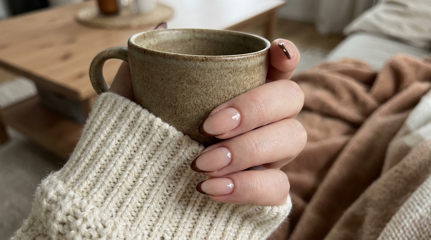 Minimal Nails for Fall Aesthetic - A cozy micro-espresso French tip is the ultimate minimal nails fall look.