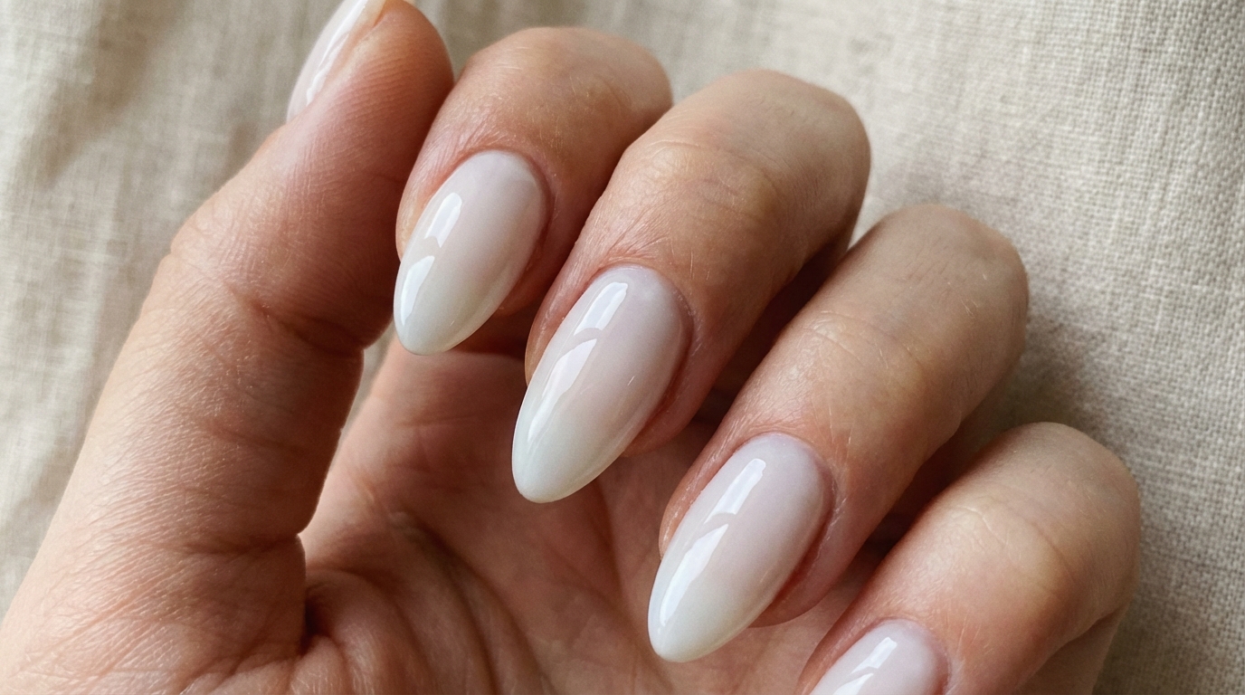 Minimal Nails That Look Like Gel - The ultimate minimal nails look gel aesthetic features milky tones and high-gloss finishes.