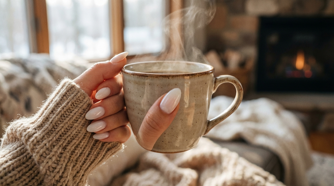 Minimal Nails for Winter Clean Look - A cozy milky white manicure perfect for the minimal nails winter trend.