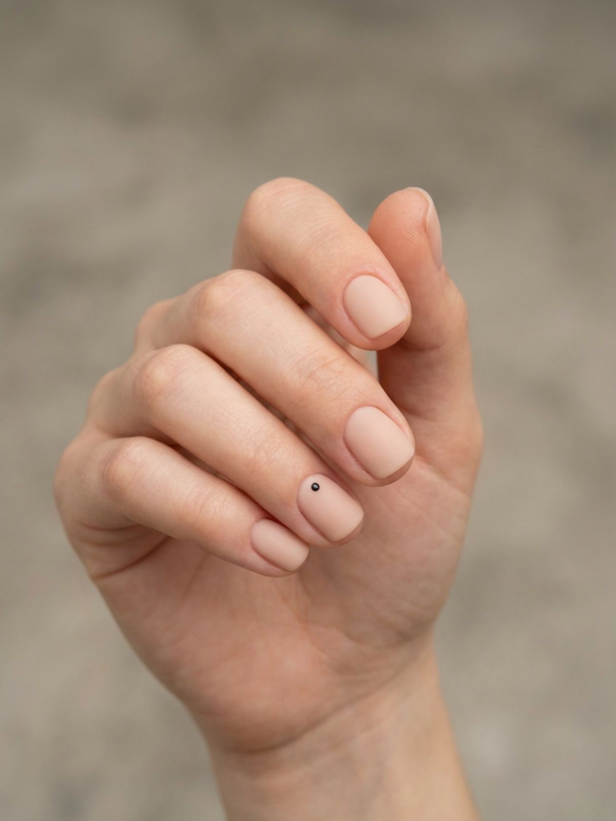 minimalist-dot-nail-art-nude Minimal Nails Without Extensions - A single dot adds an artistic touch to minimal nails without being overwhelming.