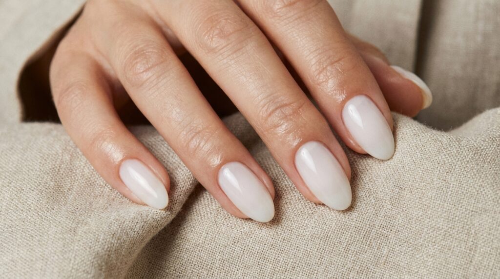 How Often Should You Wear Press-On Nails - Milky white press-on nails with a sheer, gel-like finish offer a clean, minimalist aesthetic suitable for daily wear.