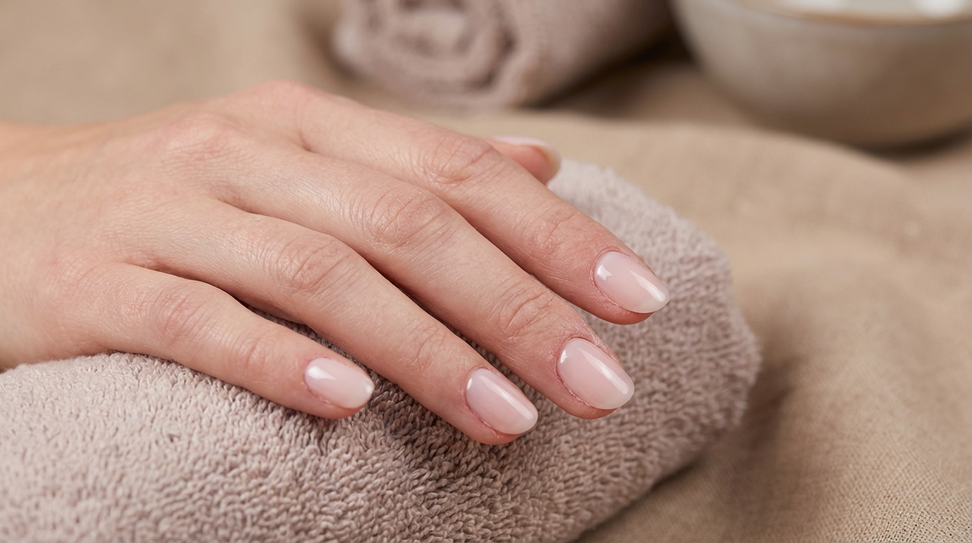 Press-On Nails for Sensitive Nails - Soft, milky-pink press-ons offer a protective and polished look for sensitive nail beds.