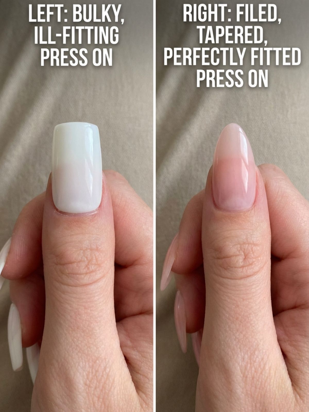 Press-On Nails Care Tips - Customizing the width and base of the tip prevents a bulky, artificial look.