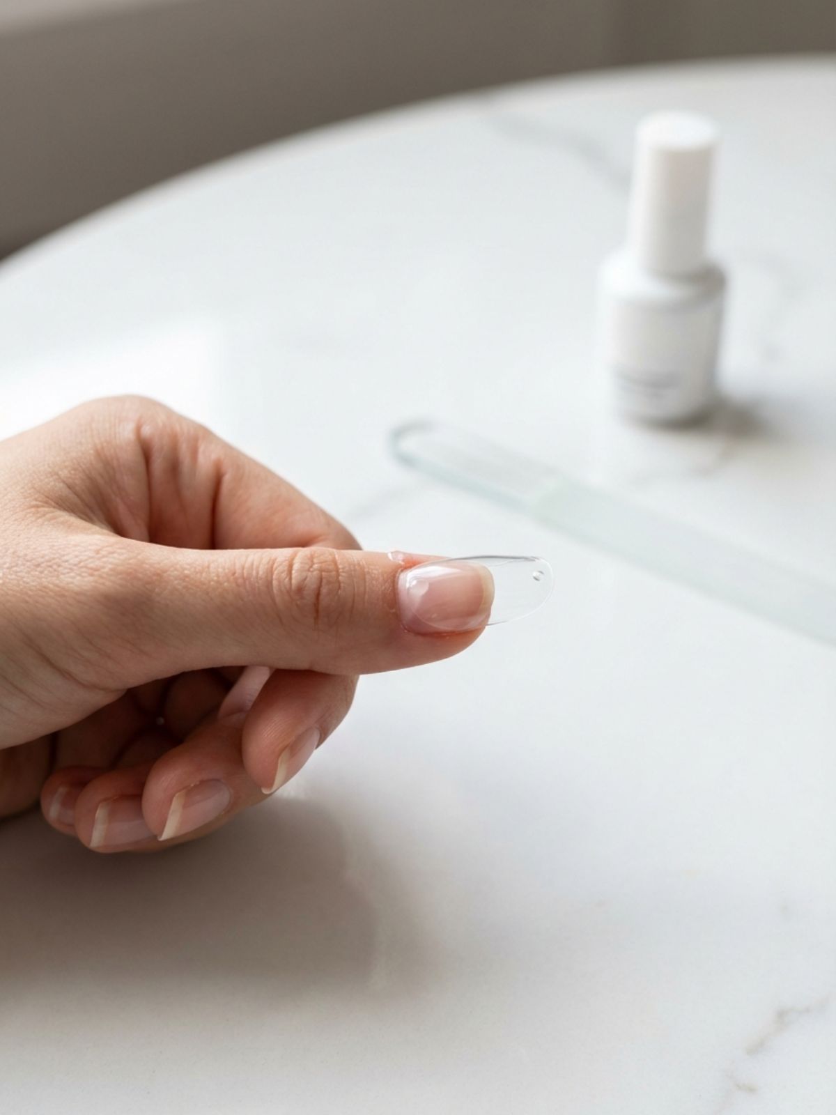 How to Match Press-On Nails With Outfits - Applying at an angle prevents air bubbles and ensures a flush fit.