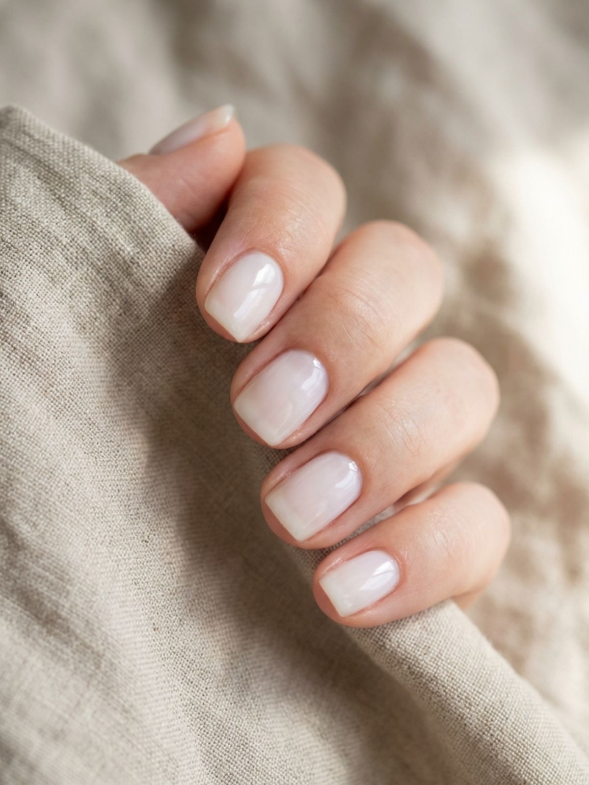 Minimal Nails for Bridesmaids - The classic milky white manicure offers a soft, cloud-like finish.
