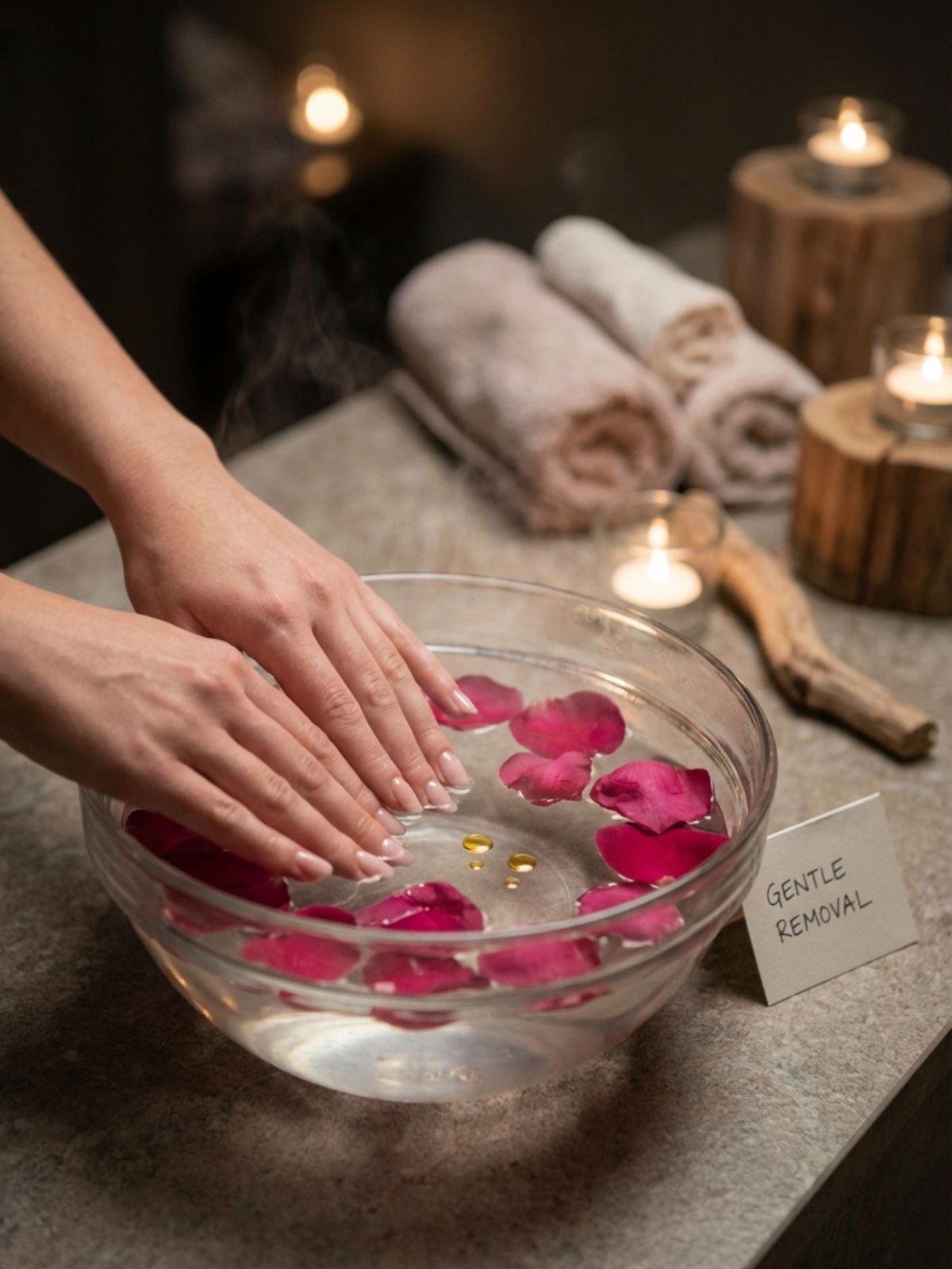 gentle-press-on-nail-removal-soak How to Reuse Press-On Nails Safely - Soaking in warm soapy water and oil ensures damage-free removal.