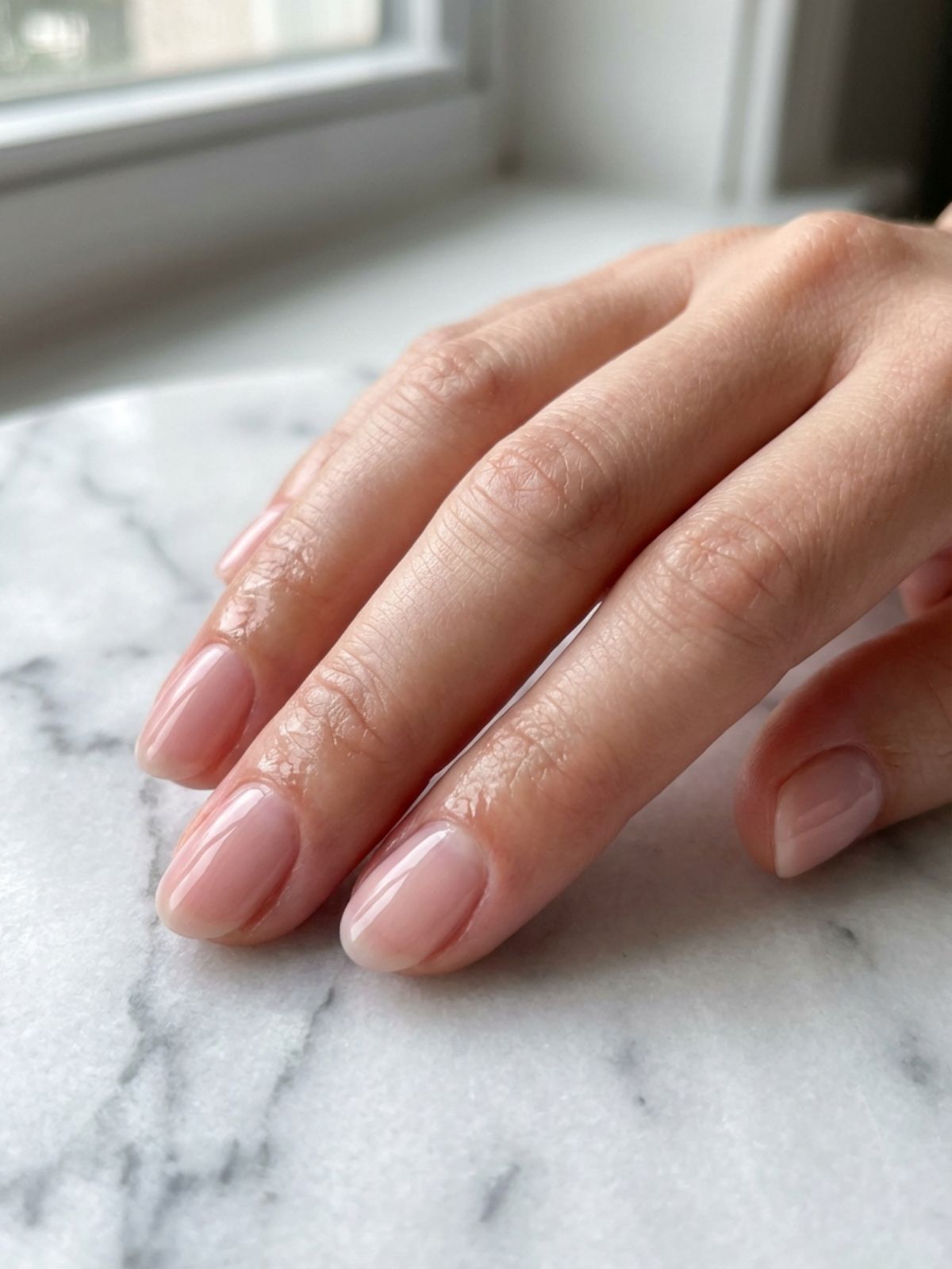 Minimal Nails for Content Creators - Perfectly oiled cuticles and a sheer wash of pink create the ultimate clean look.