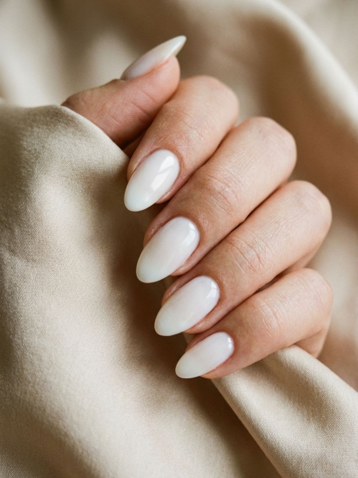 milky white almond nails elegant Minimal Nails for Everyday Casual Outfits - Milky white polish provides a softer, creamier alternative to stark white.