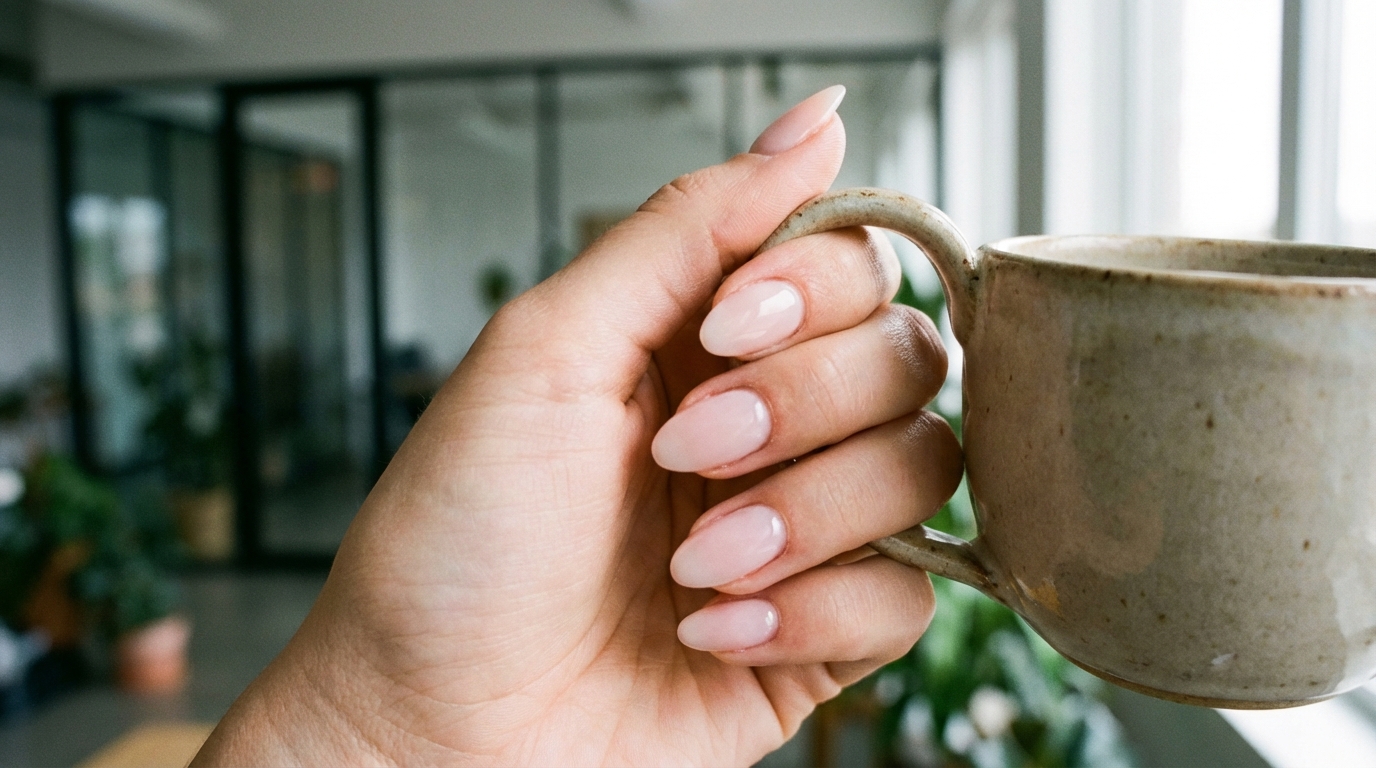 Minimal Nails for Business Trips - A sheer milky pink manicure is the ultimate choice for a polished, professional business trip look.