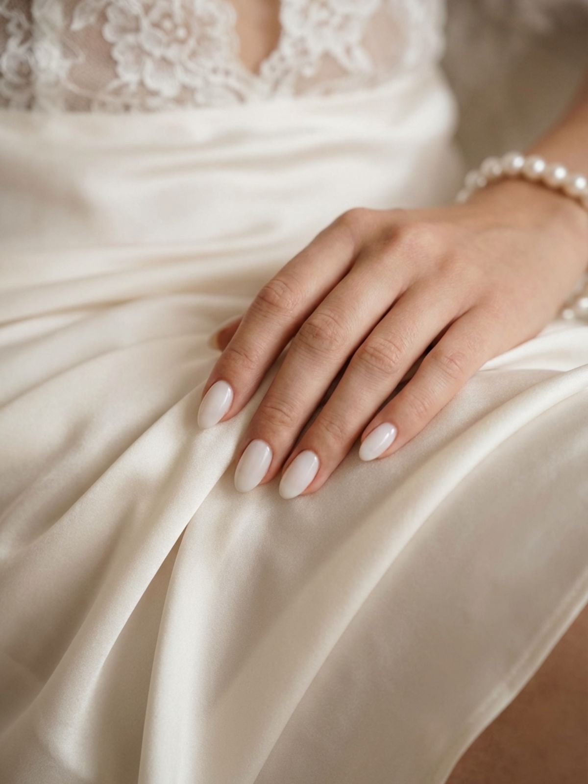 Best Minimal Press-On Nails for Spring - Modelones Milky White press-ons provide an elegant almond shape with a trendy milk-bath finish.