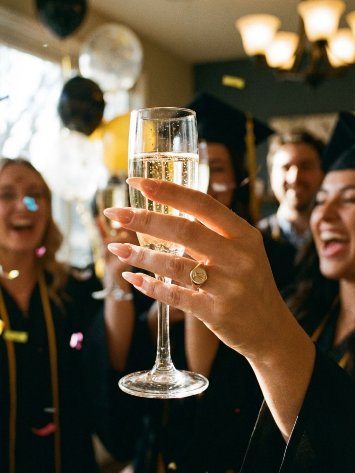 Minimal Nails for Graduation - Polished almond shapes elongate the fingers and look elegant in candid party photos.