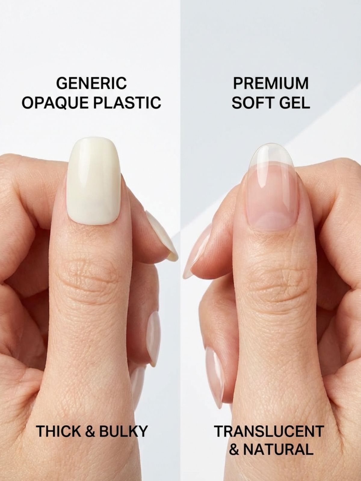 Press-On Nails FAQ for Beginners - Quality matters: Soft gel materials provide a realistic translucency that plastic cannot replicate.