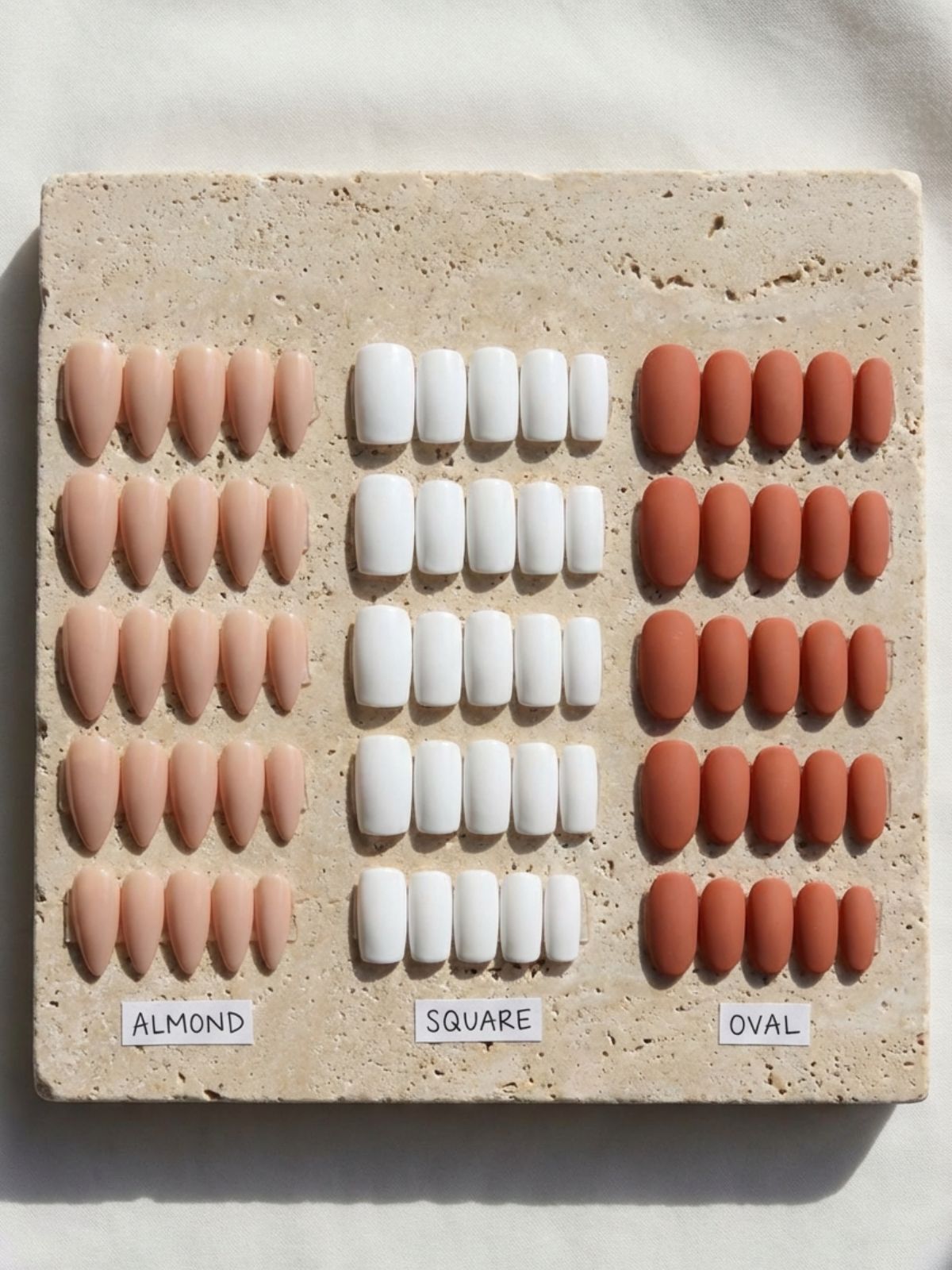 Press On Nail Shapes Comparison Best Press-On Nails for Flat Nail Beds - Choosing the right shape, such as soft almond or squoval, can enhance the durability of press-ons on flat beds.