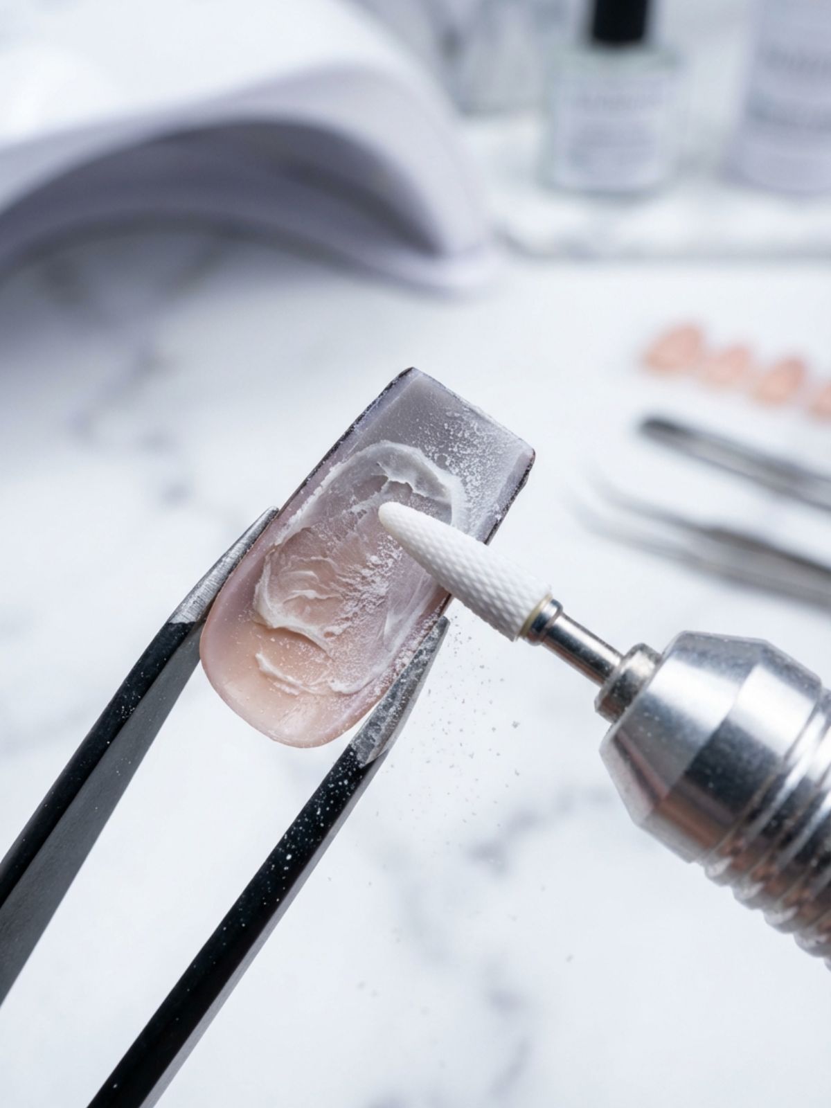 removing-dried-glue-press-on-nails How to Reuse Press-On Nails Safely - Gently buffing away old adhesive is crucial for a flat, natural re-application.