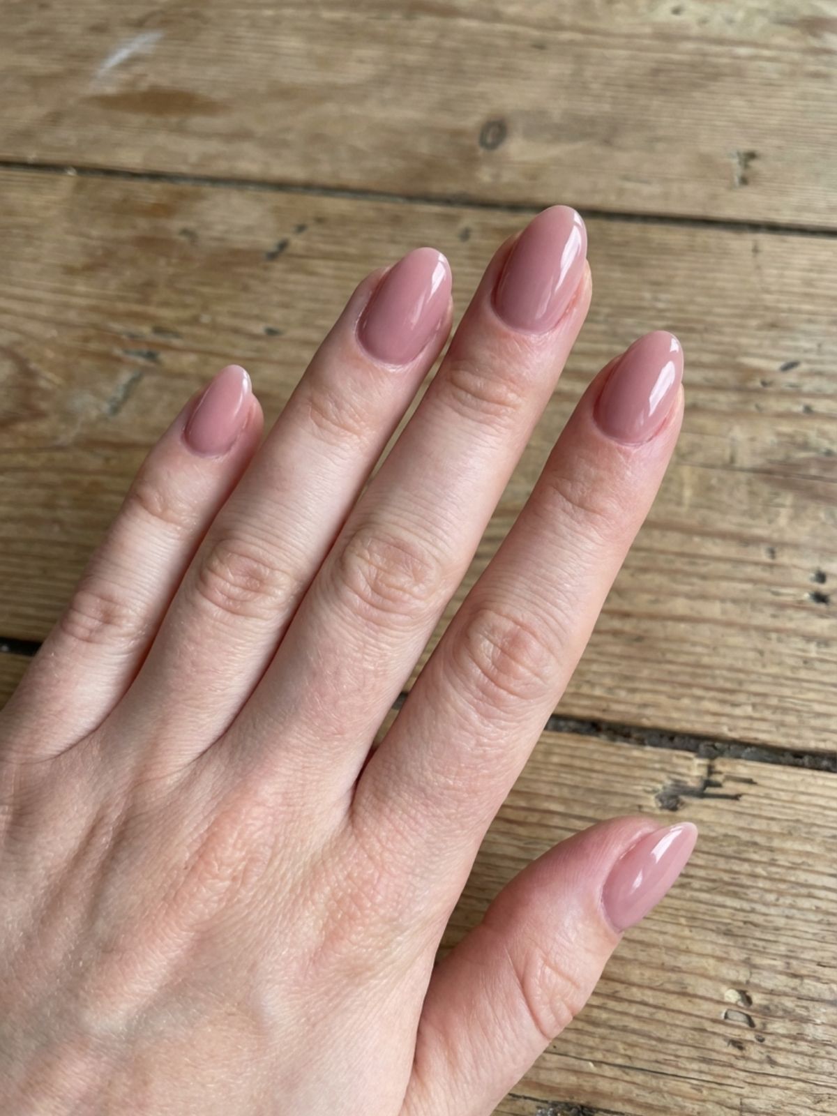 Minimal Nails for Wedding Guests - Builder gel in a dusty pink shade adds structure and a flawless curve to natural nails.