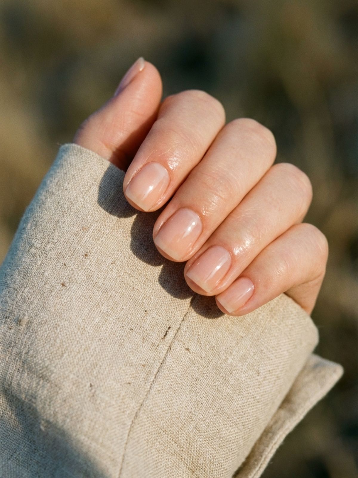 Minimal Nails for Business Trips - Pairing short, glossy nude nails with structured blazers creates an effortless professional vibe.