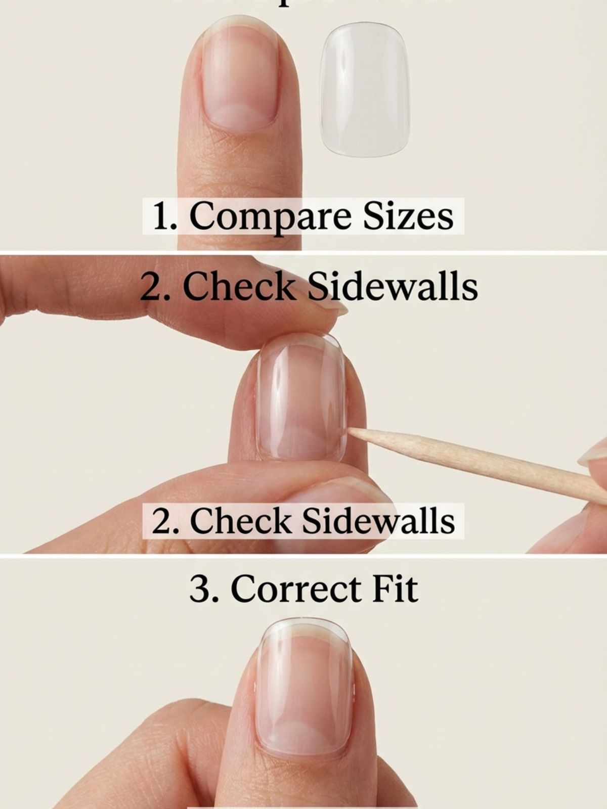 sizing-press-on-nails-correctly How to Reuse Press-On Nails Safely - Ensure your press-on fits side-wall to side-wall without touching the skin.