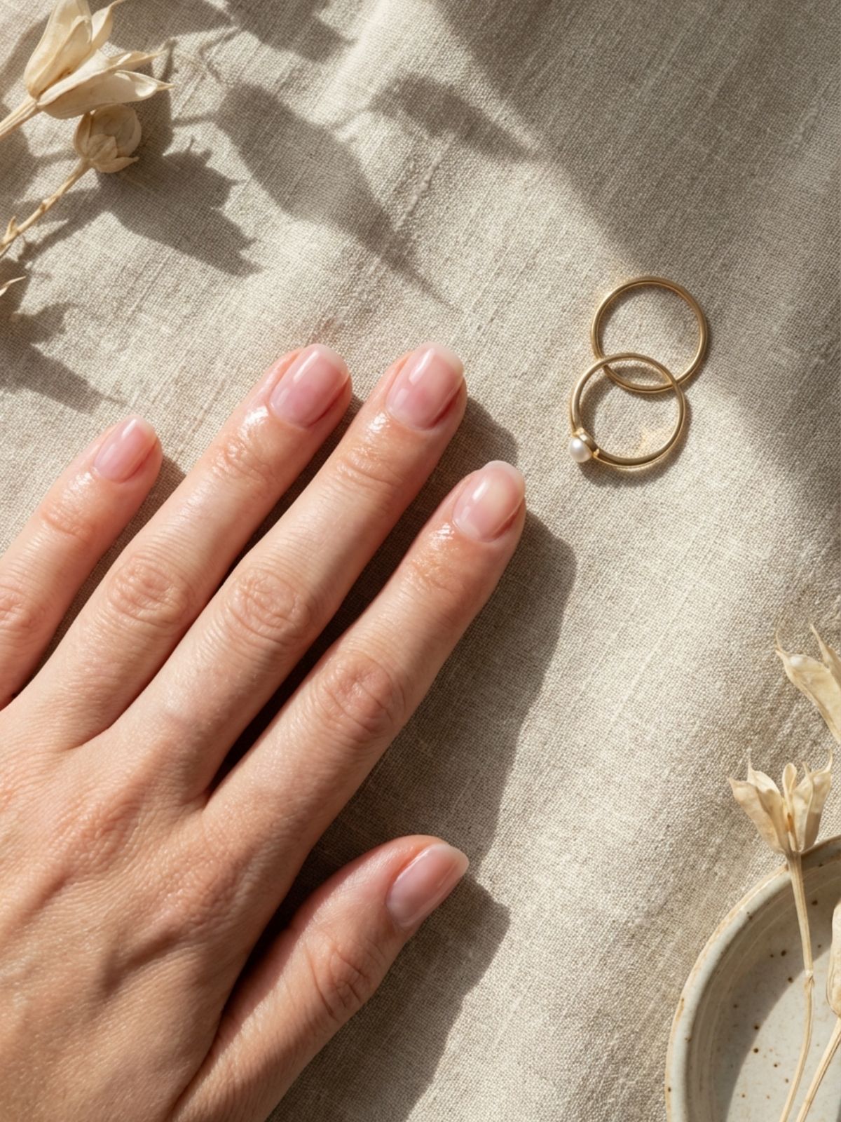 Minimal Nails for Date Night - The 'soap nail' trend features an ultra-clean, wet-look finish on short natural nails.