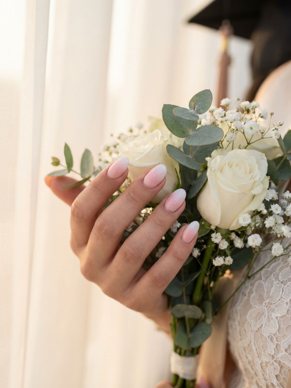 Minimal Nails for Graduation - A seamless vanilla ombré fade provides a soft, cloud-like look.