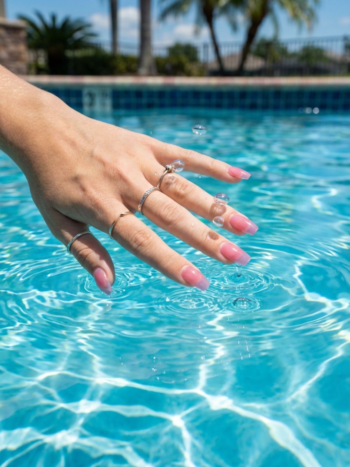 Press-On Nails for Travel and Vacation - Translucent rose jelly nails look stunning in the water and resist fading.